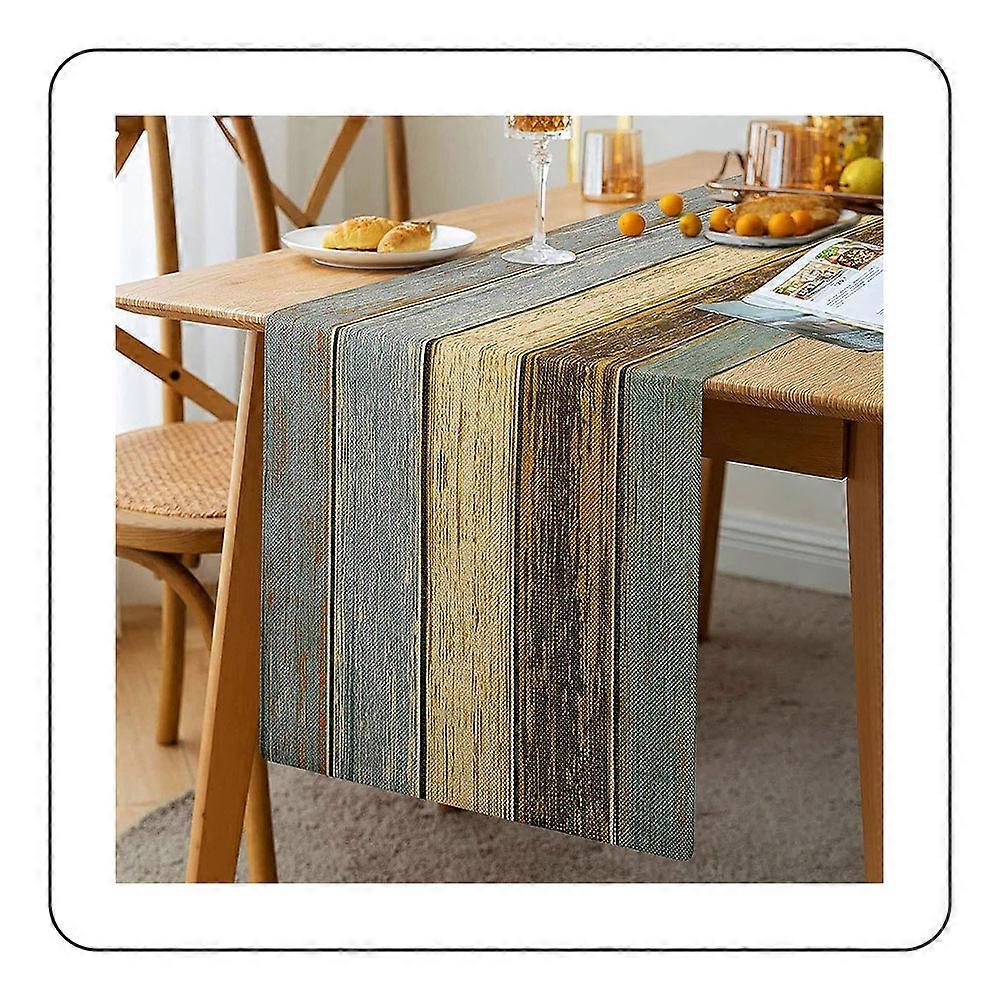 Chemin de Table Salon Moderne Printemps Sets de Table Vert Bleu Gris Planches Grange Sets de Table Chemin pour Table à manger Fête Mariage Lin 33 x 183 cm