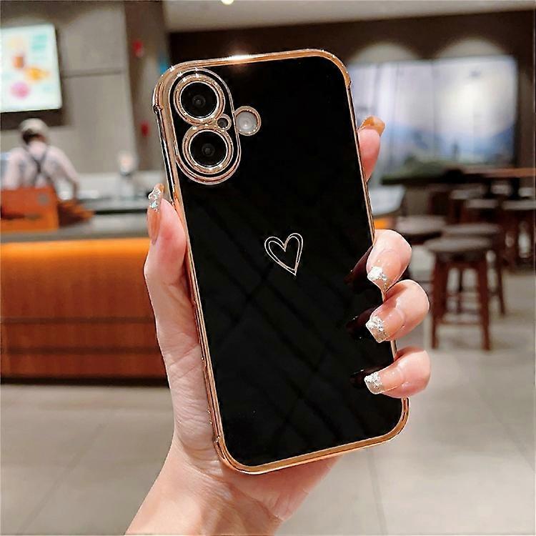 Compatible For iPhone 16 Plus Case Love Heart Pattern TPU Phone Cover Electroplating Edge