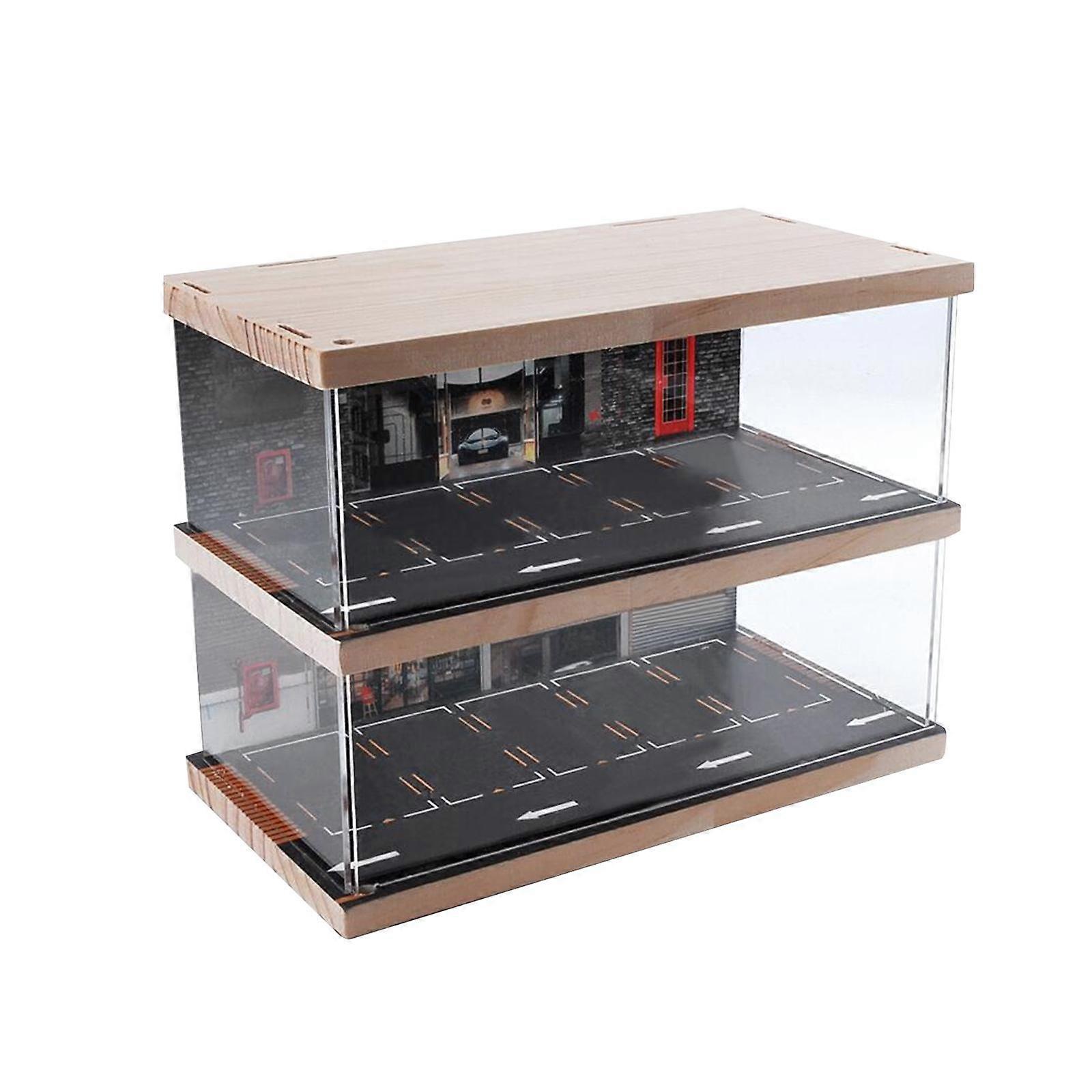 1/64 Vehicle Model Display Case, Garage Display Case with Parking Lot Scene for