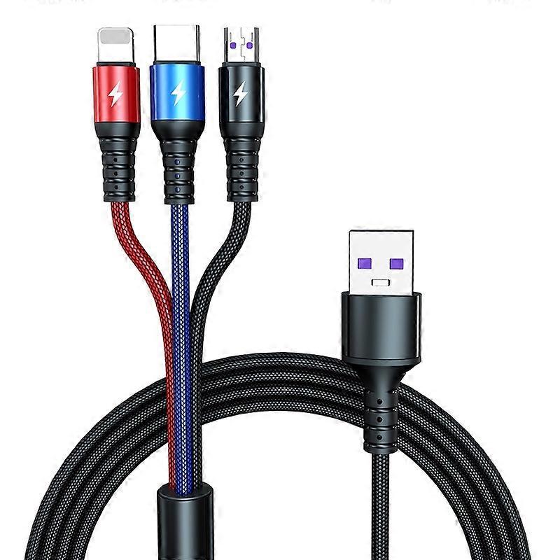 K061 1.2m 5A 3 in 1 USB to 8 Pin + USB-C / Type-C + Micro USB Round Fast Charging Data Cable