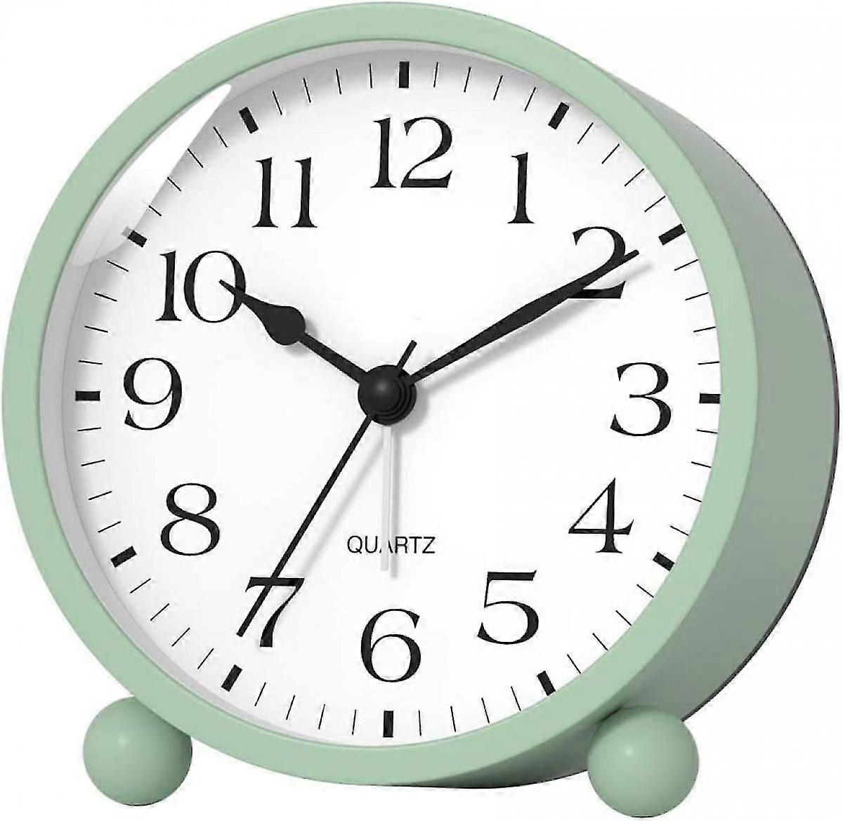 Silent Analog Alarm Clock with Night Light, Beep Sounds, Gentle Wake, Battery Operated, Easy Set (Green)