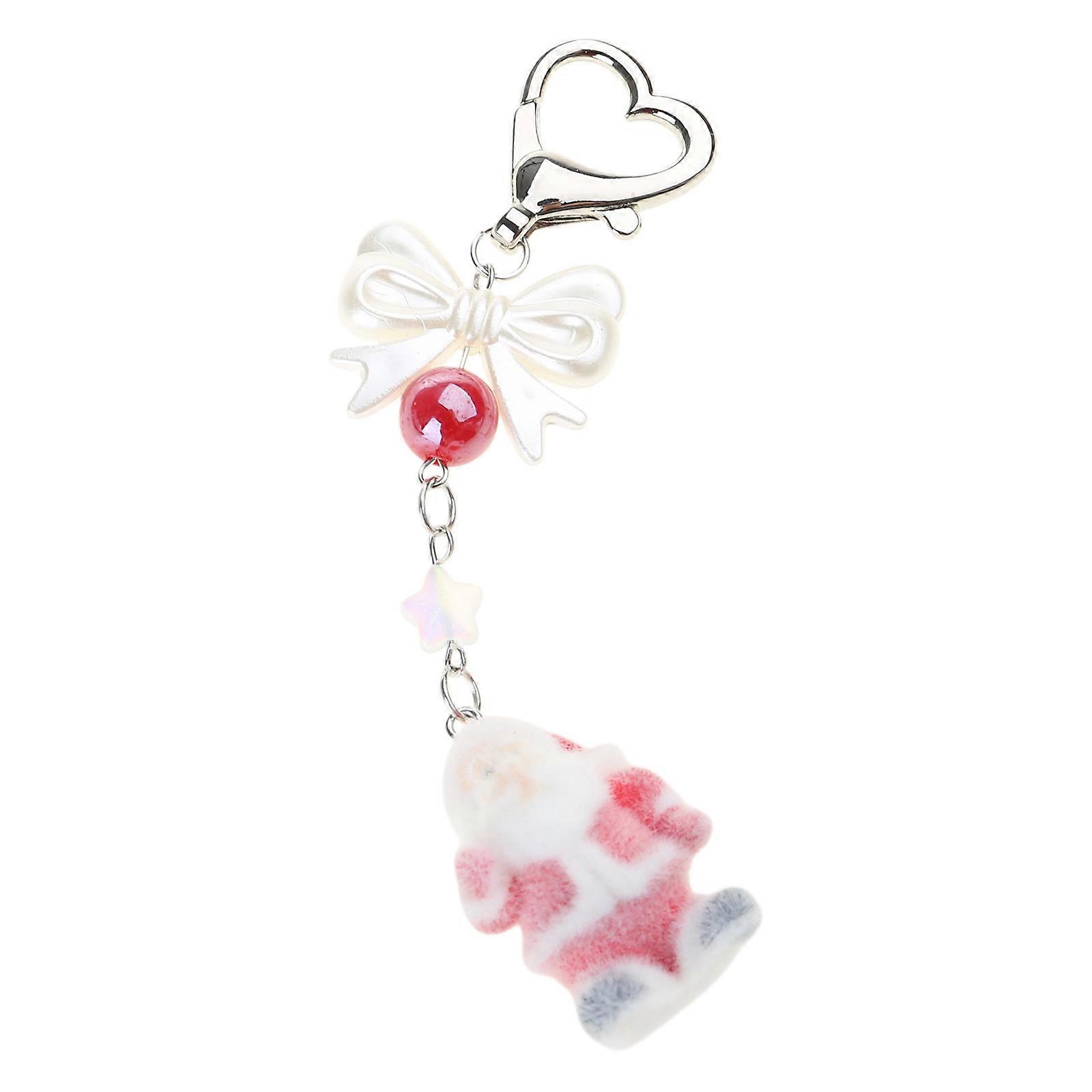 Soft Sturdy Flocking Santa Clauses Key Holder With Sparkling Star Bowknot Christmas Decoration for Personalize Use