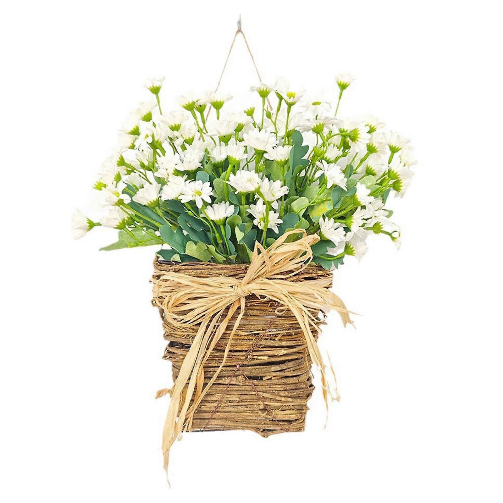 Artificial Daisy Door Hanger Basket Wreath for Front Door Porch Courtyard Farmhouse Seasonal Flower Decor