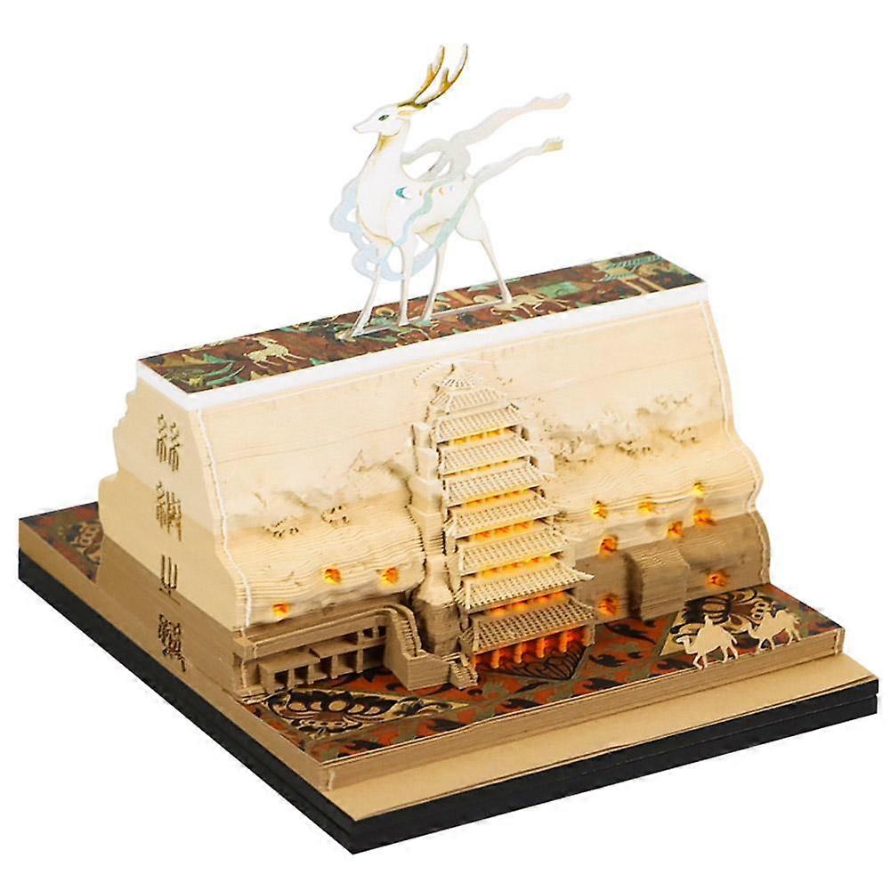 Dunhuang Double-sided 3d Calendar Hand-torn Paper Sculpture Model Note Gift