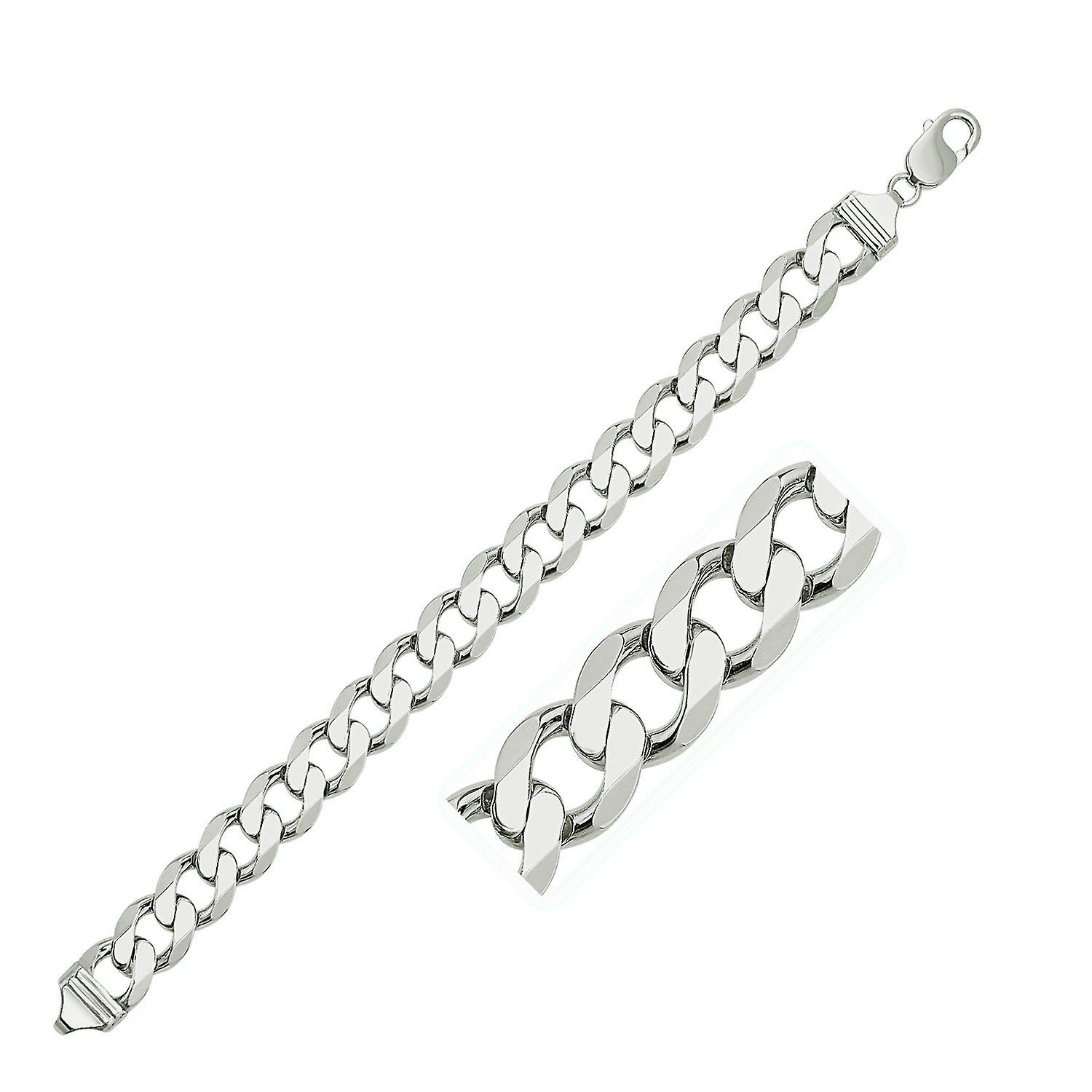 ロジウムメッキ 11.6mm スターリングシルバー縁石スタイルブレスレット