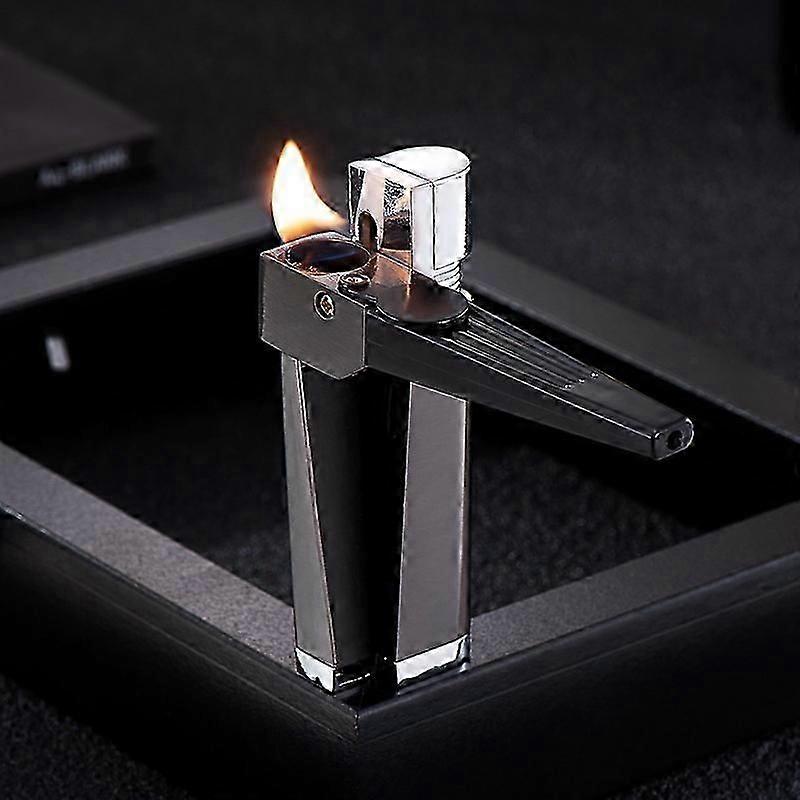 oblique flame open flame lighter inflatable pipe lighter  supply Pipe Maker No. 1 Silver Square Cover Leather gift box packaging