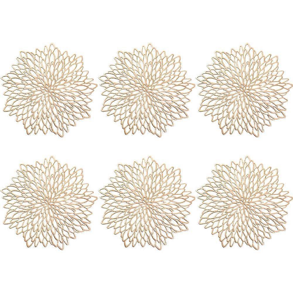 Set of 6 Round PVC Placemats Washable Placemats Round Placemats, Heat Resistant and Non-Slip, Gold.