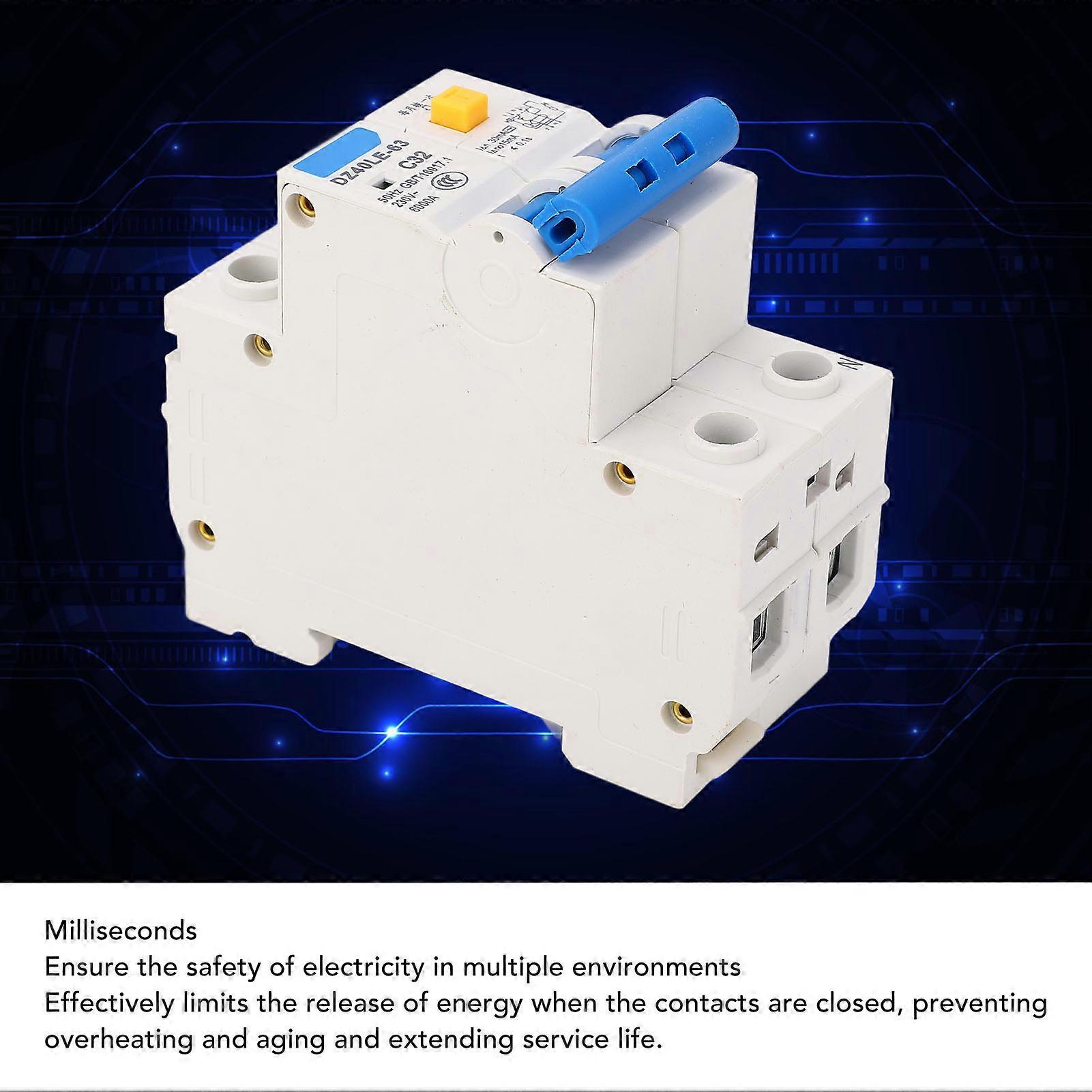 1P Plus N Miniature Circuit Breaker, Rail Mount, Double Handle, Leakage Protection, Air Switch for Home 230V