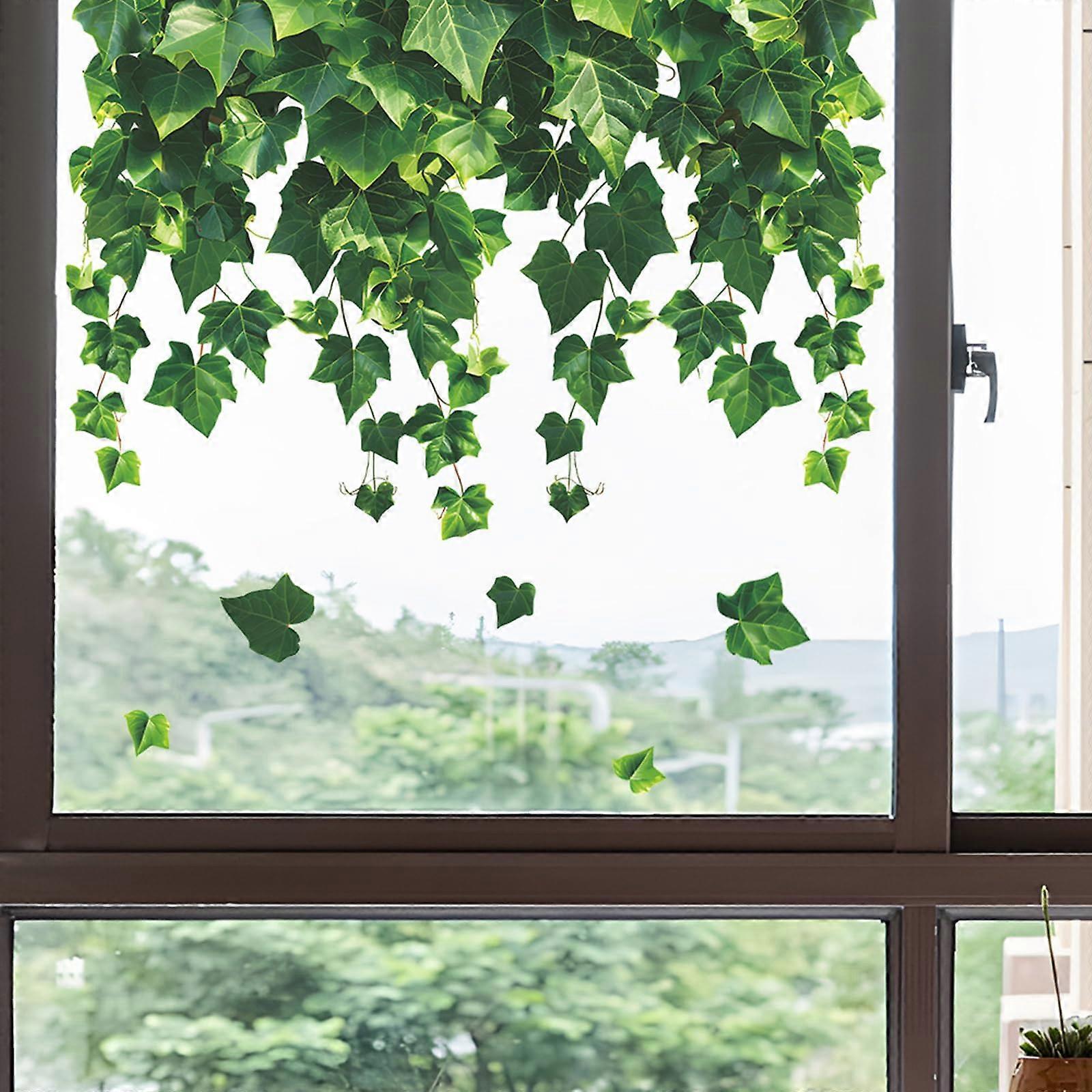 Suspended Window Stickers for Collision Prevention - Green Plant Botanic Design for Home Glass Windows