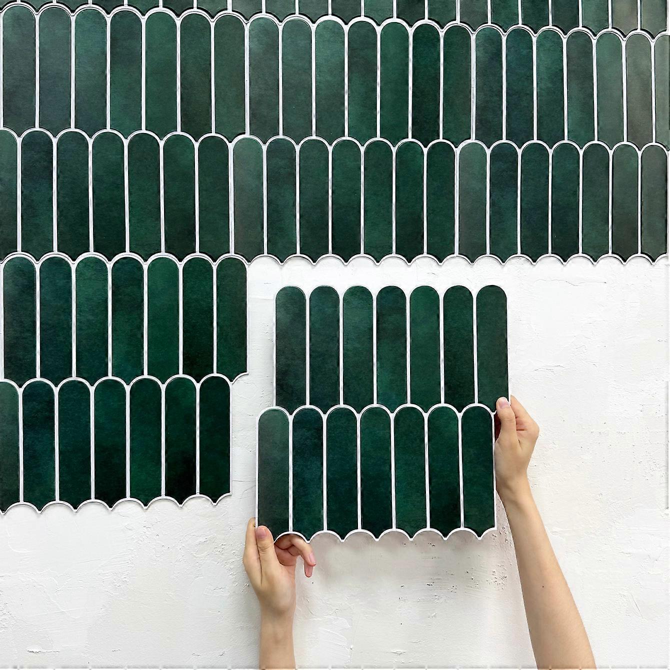 20pcs Green Fish Scale Tile Stickers, Self-Adhesive 3D Waterproof Panels for Bedroom & Living Room Walls, 30x30cm