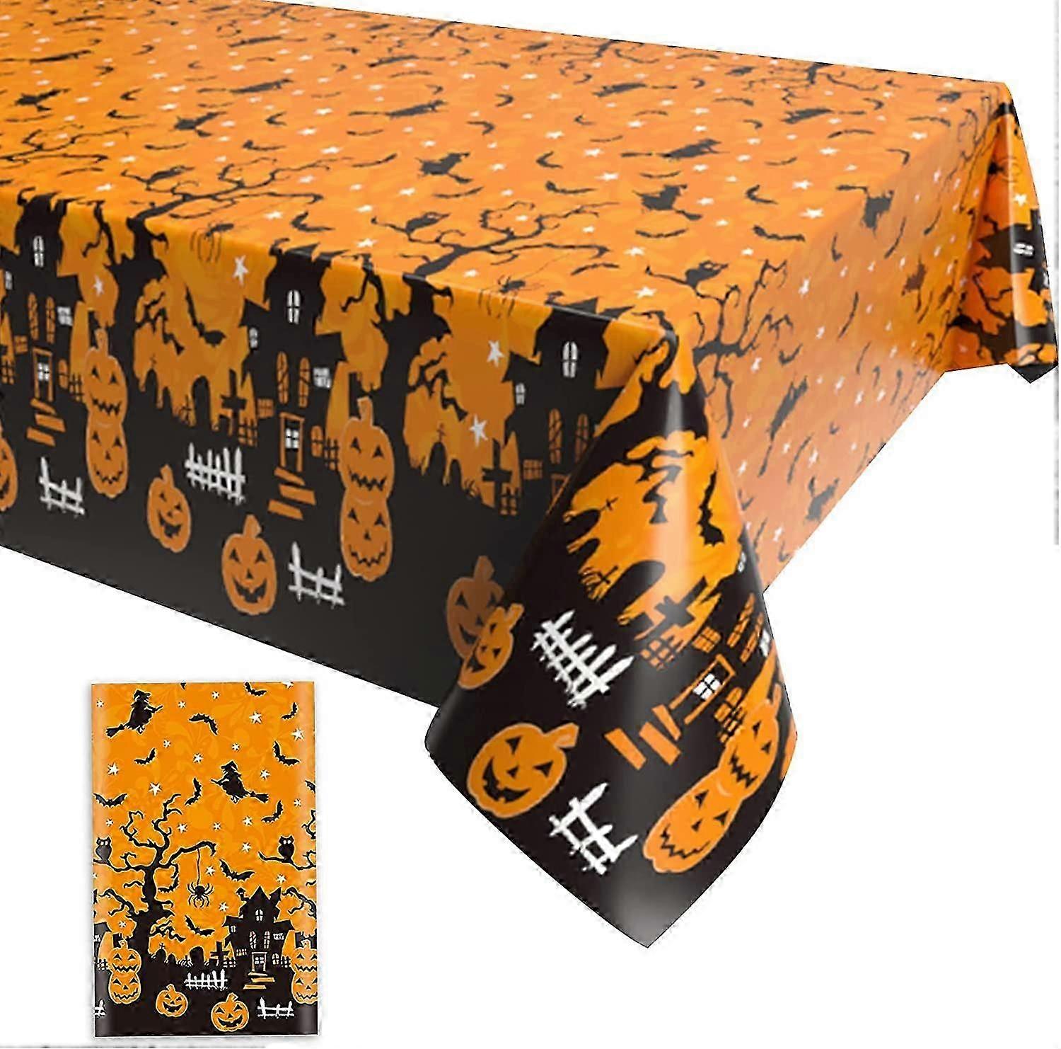 Halloween Table Cloth,Orange Scary Pumpkin Plastic Rectangular Halloween Table Cover