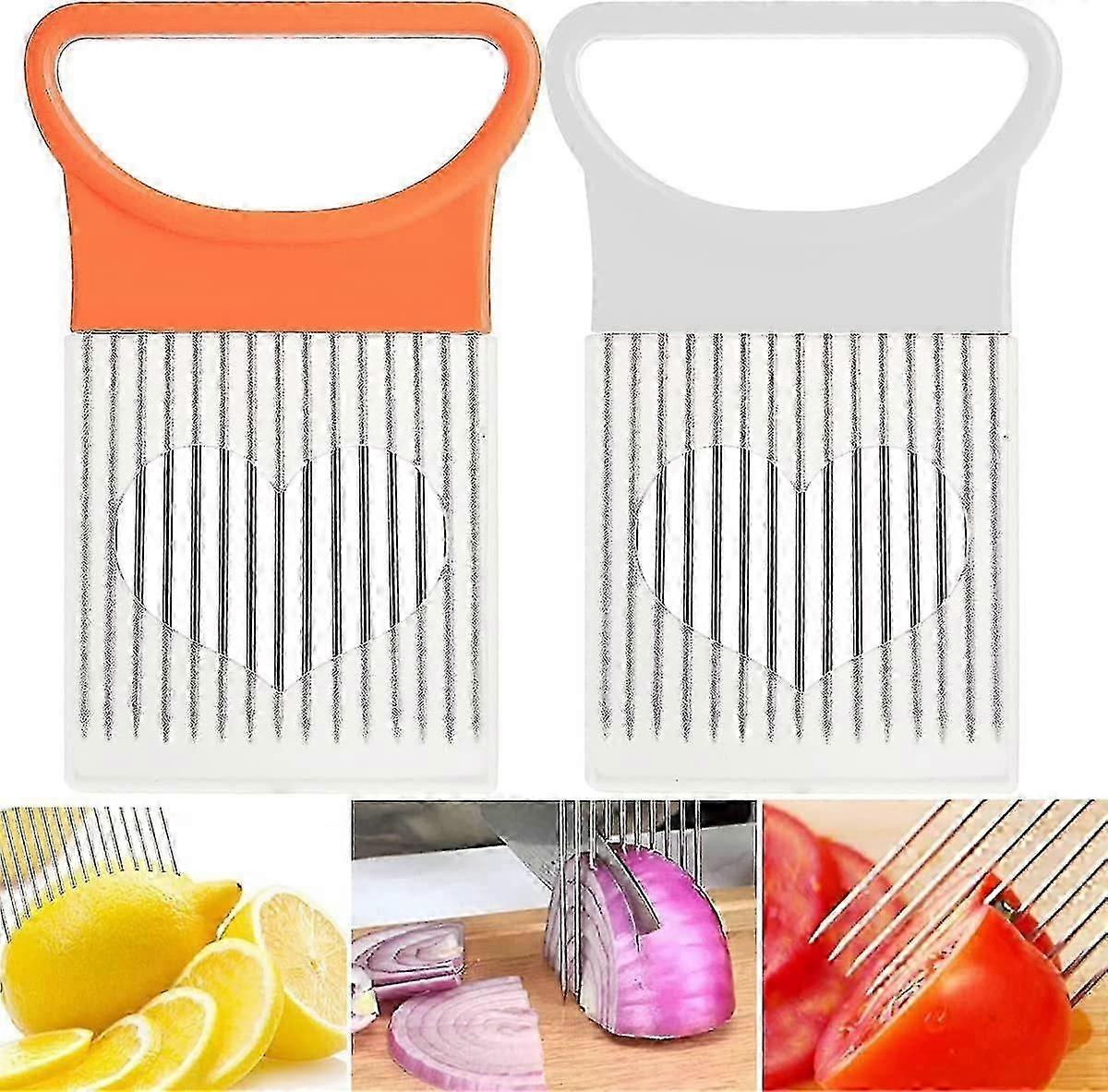 2pcs Kitchen Cutting Tool Slicer Holder (orange + White)