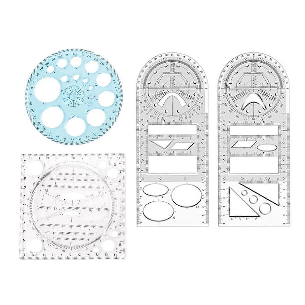 4Pcs Multifunctional Geometric Ruler Measuring Drawing Ruler Plastic Mathematics Tools for Student School Office Supply
