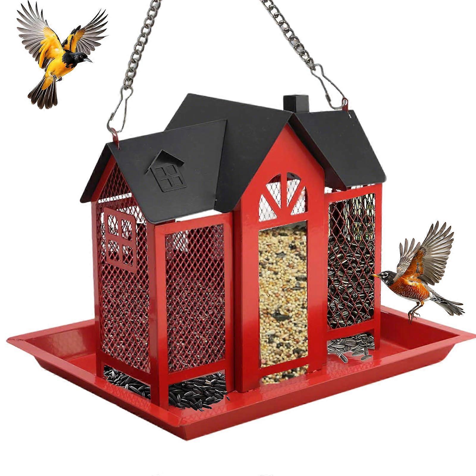 Bird Feeder House for Outside, Metal Mesh Hanging Bird Wild Bird with Feeder Triple Feeders for Attracting Wild Birds Easy to and Refill