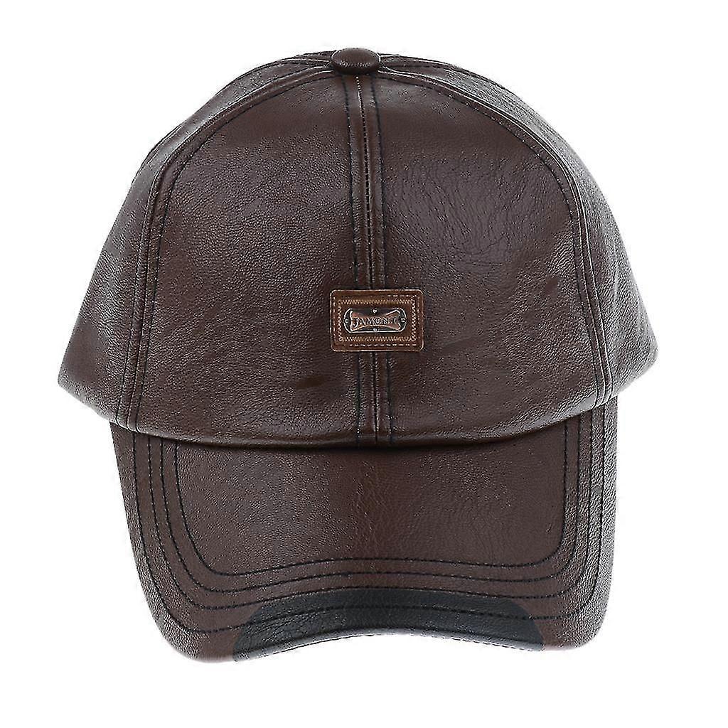 Mens Winter PU Baseball Cap Black