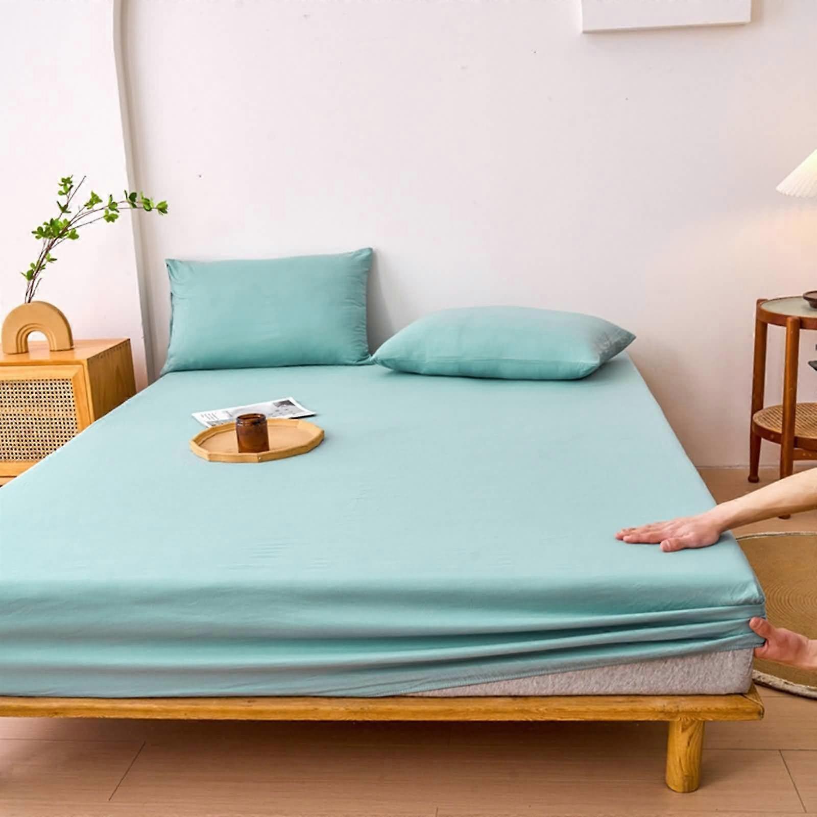 Solid Blue Fitted Sheet Mattress Protector 47x80 Inch