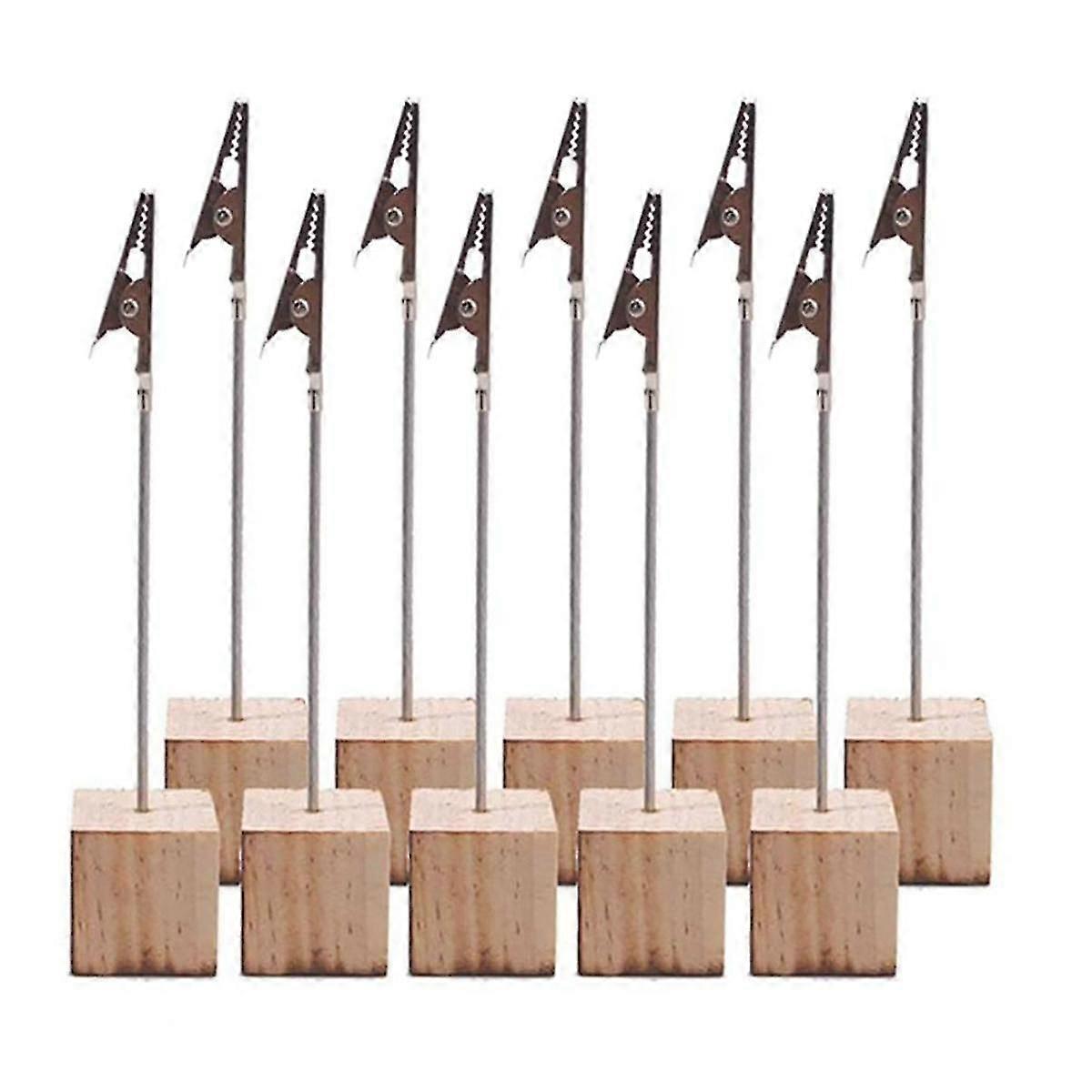 10 Pcs Pine Base Note Holders, Metal Clip, for Office Decor