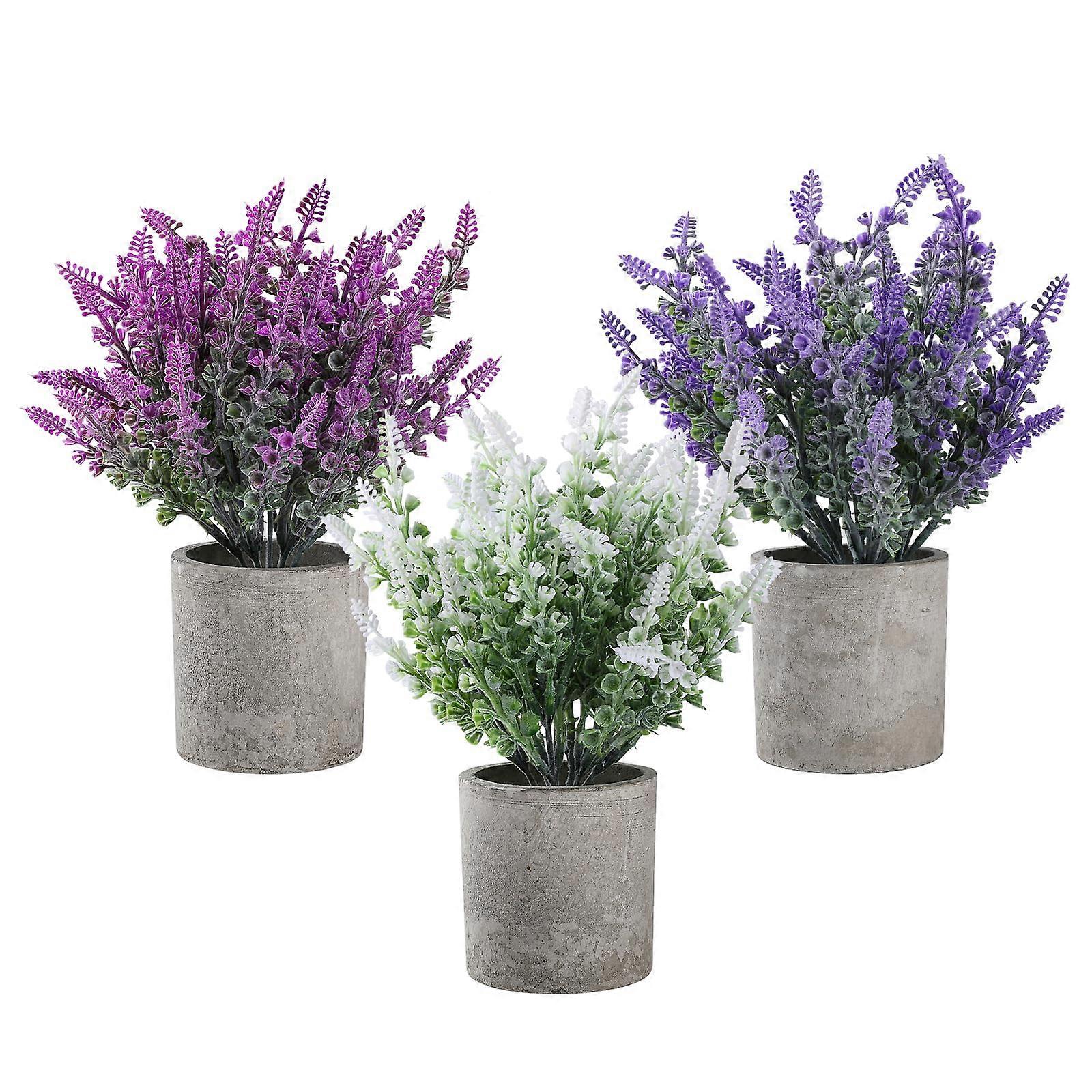 Plant Stand Indoor 3-Pack with Realistic Bionic Lavender Artificial Plants for Bathroom and Office Decor