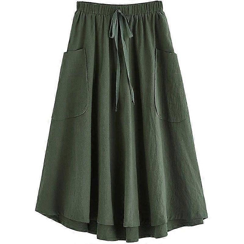 Lebanghui Women's Casual High Waist Pleated A-Line Midi Skirt with Pocket