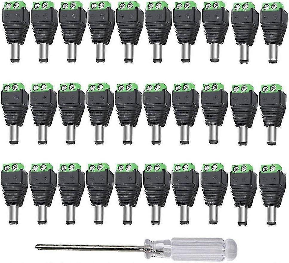 30 pezzi 12V / 24V dc connettori maschio spina, 5,5 x 2,1 mm dc adattatore di alimentazione connettore terminale a vite, per telecamera cctv strisc...