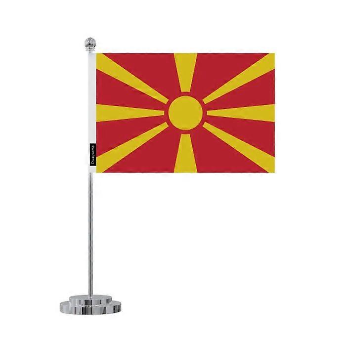 Flag desk of North Macedonia – 14 x 21 cm – Polyester – Stainless Steel Base