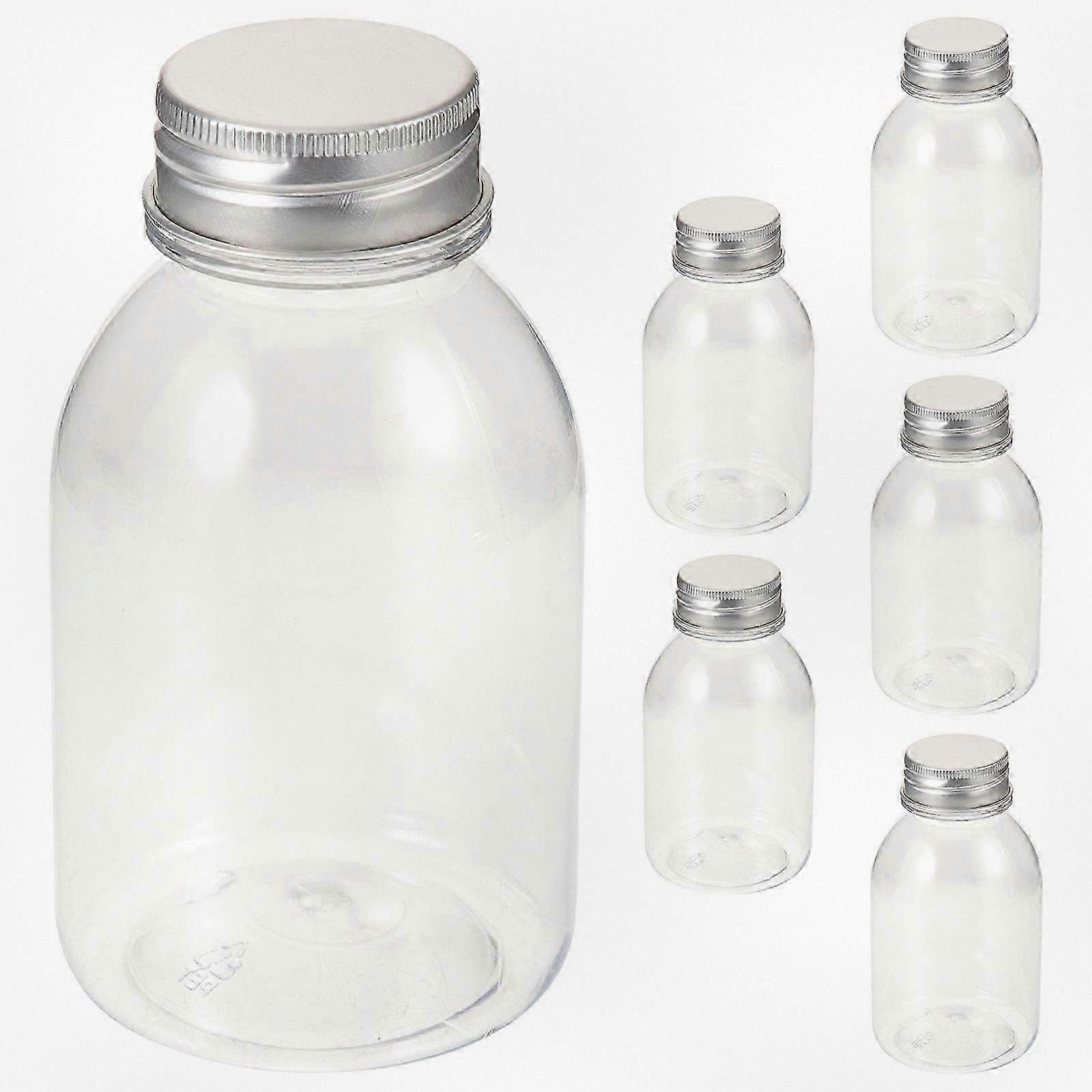 Set of 6 Clear Milk Bottles Ideal for Beverages and Juice with Sealing Caps - Transparent Containers for Storage