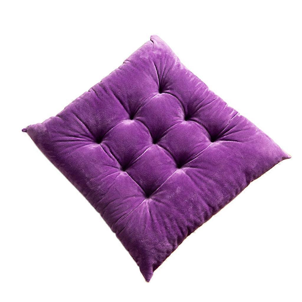 Crystal Velvet Sqaure for Seat Cushion with Ties Solid Color Dining Chair Pad Pi  Purple