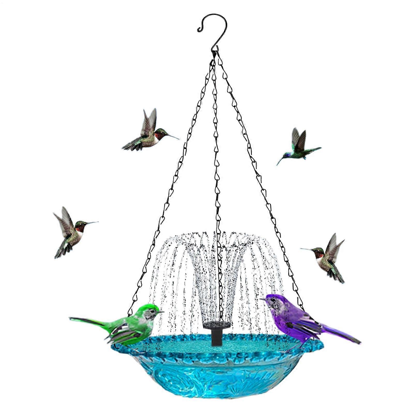 Hanging bird bath fountain Solar Powered Hummingbird Water Feeders (Blue)