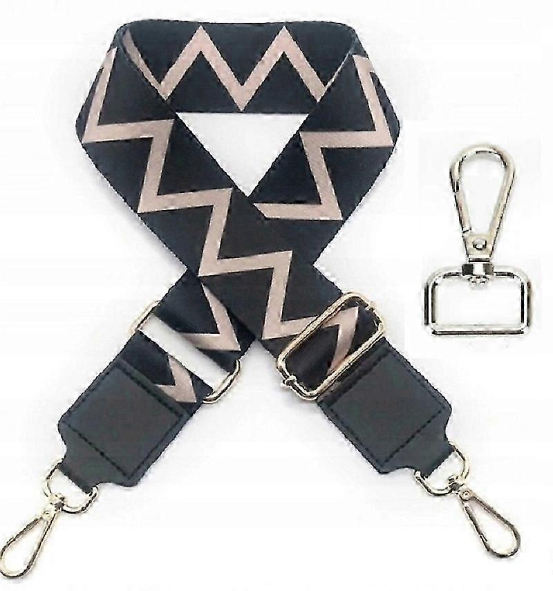 Bag strap black wide 5cm adjustable gold aztec black p