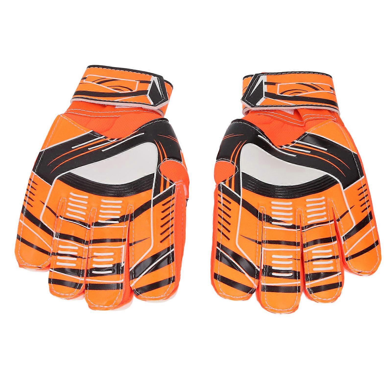 1ペアのゴールキーパーグローブは、滑りを防ぎ、通気性、耐摩耗性、強力なグリップ、サッカー、ゴールキーパーグローブ、大人のためのトレーニング、オレンジ、プレイ