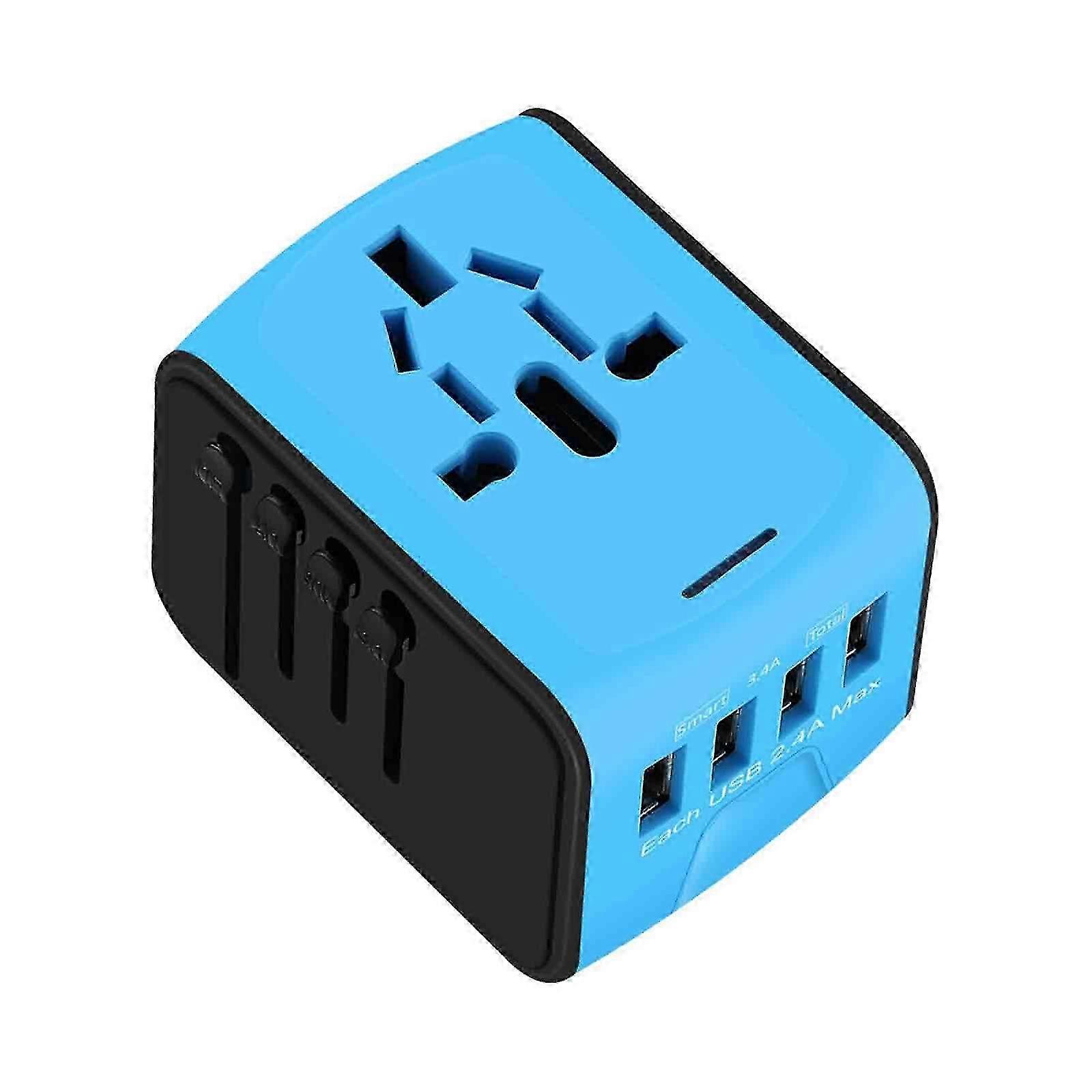 Universal Travel Adapter 4USB+3.0A Type-C Fast Charge - Blue