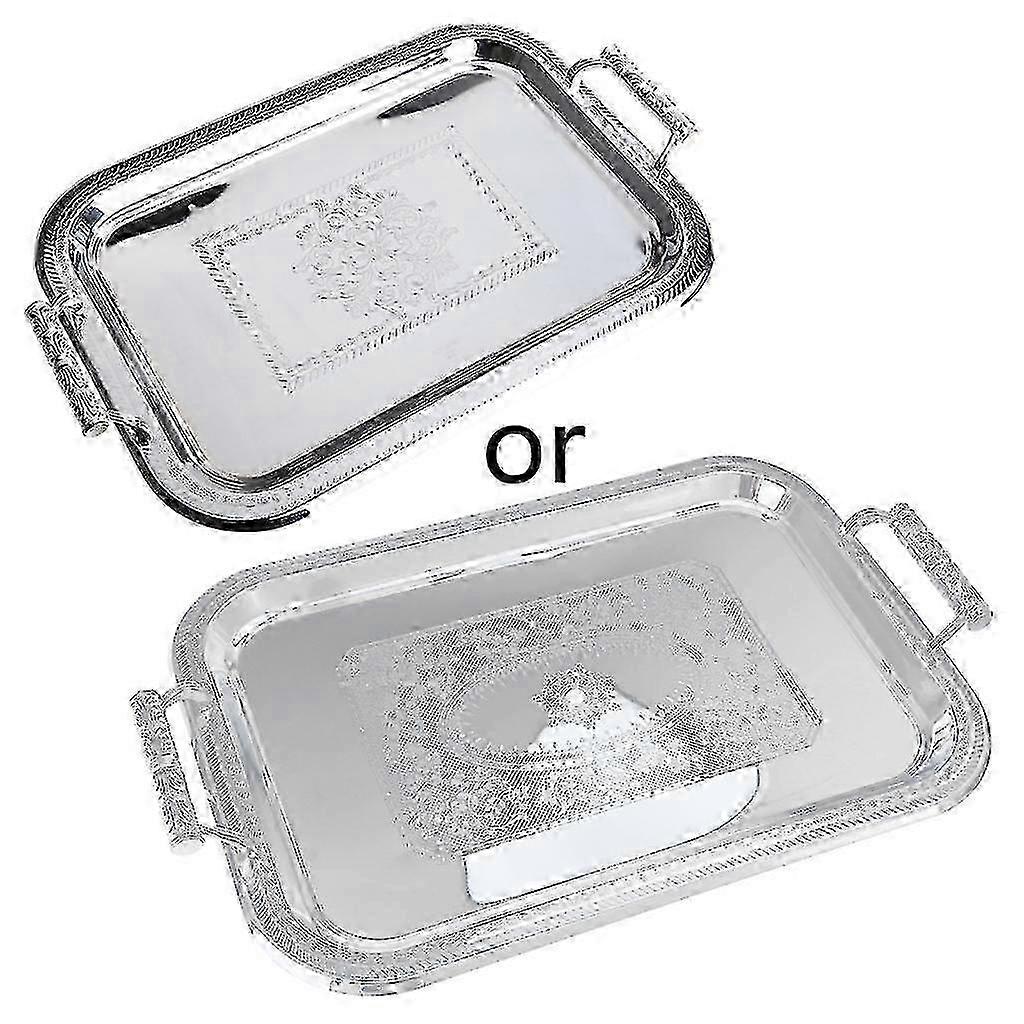 Nordic Rostfritt Stål Serveringsbricka med Handtag - Elegant Rektangulär Kaffebarplatta - Silver