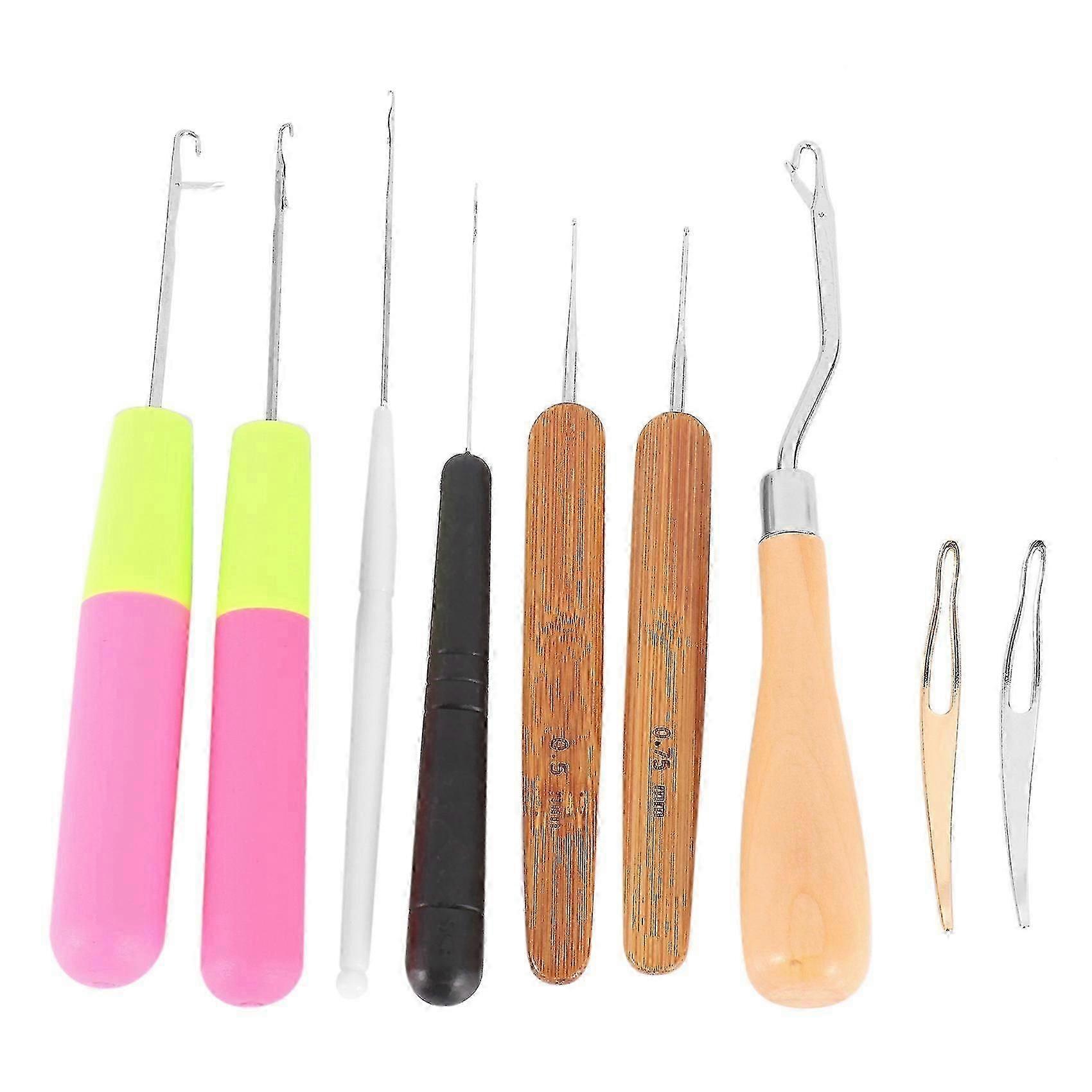 9-Piece Bent Crochet Hook Set for Dreadlocks, Hair Locking Tool Kit with Latch Hooks