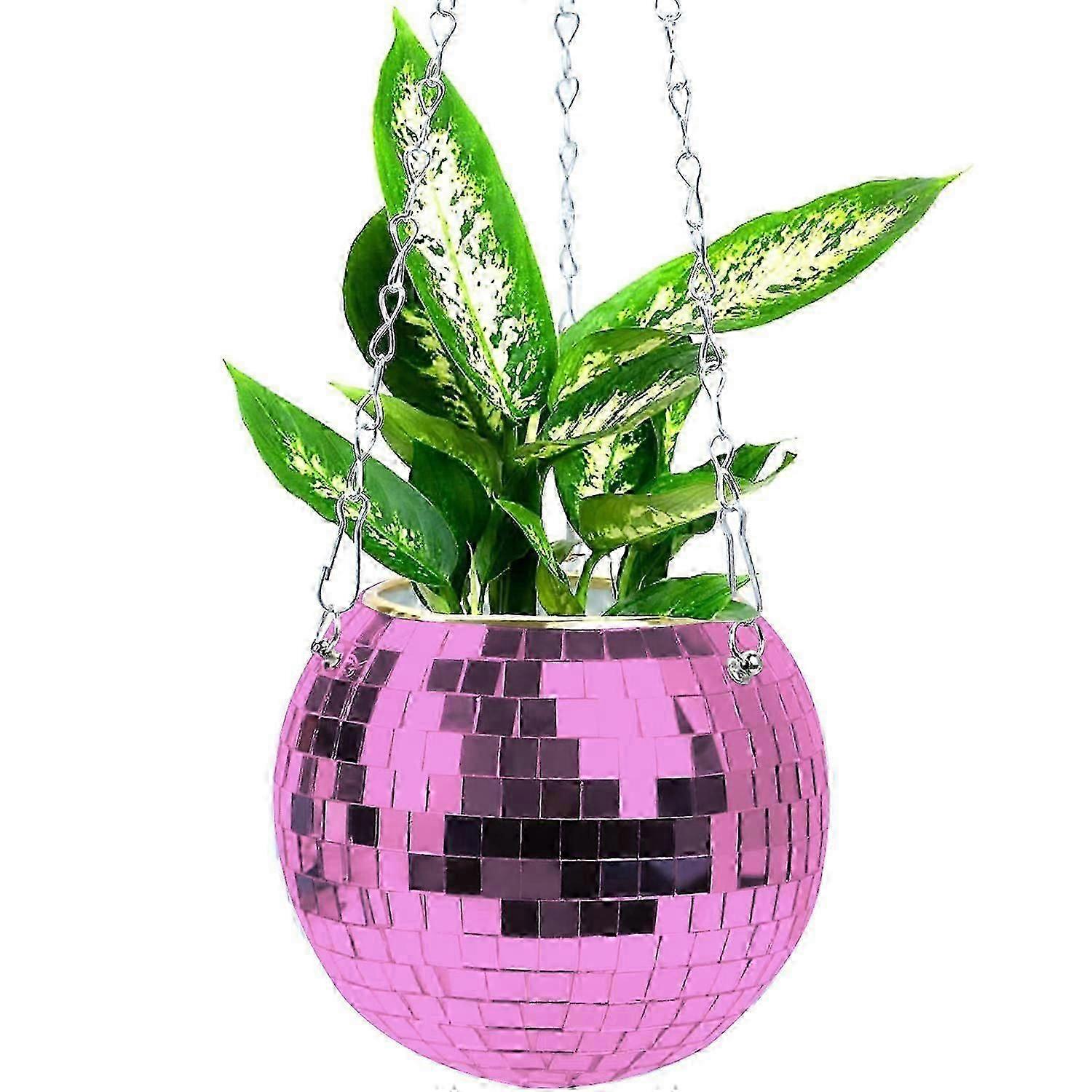 Mirror Disco Ball Planter Hanger, Hanging Disco Planter Flower Pot For Garden Decor