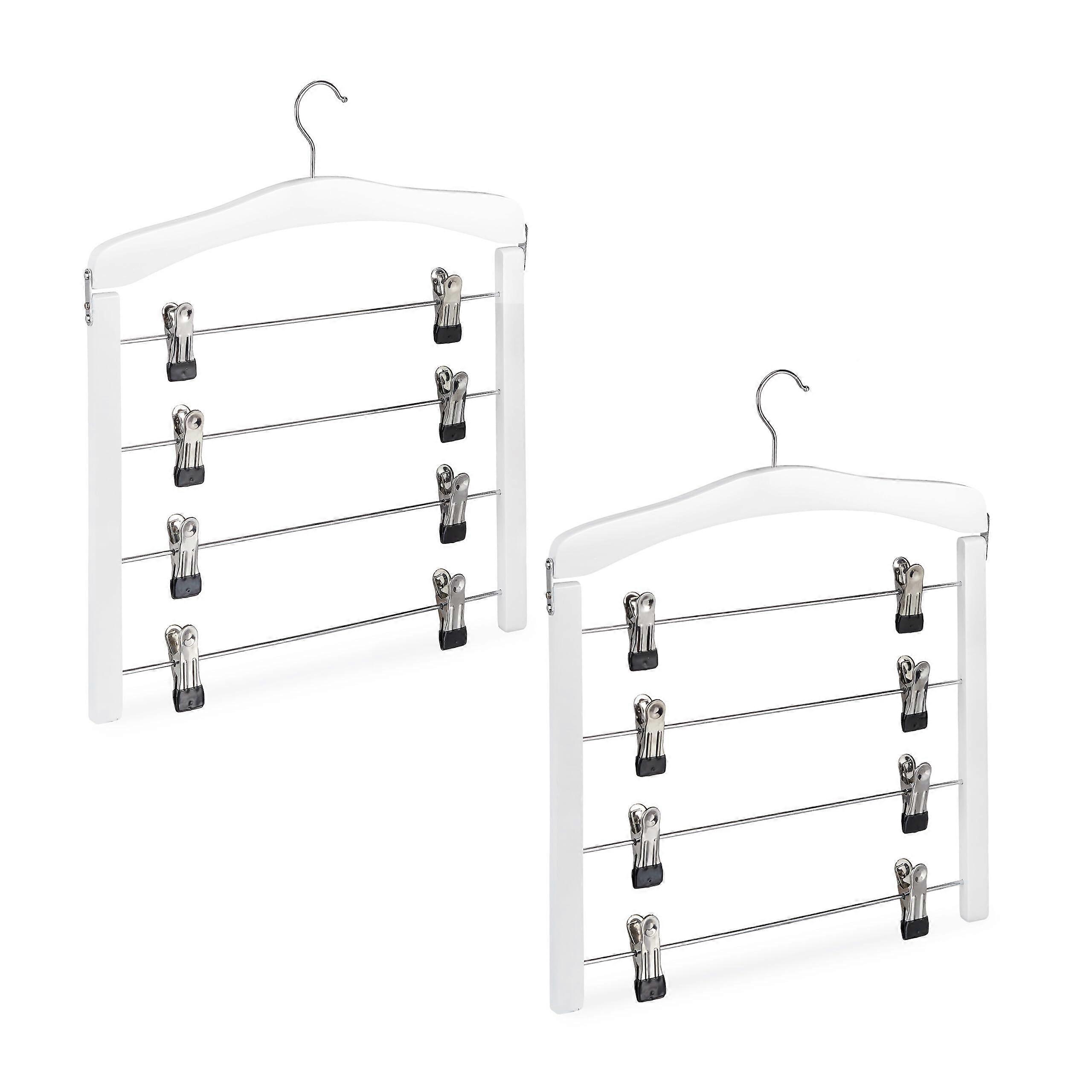 Set of 2 Skirt Hangers, SpaceSaving, 360° Rotating Hook, Clip Hanger for Trousers and Skirts, Wood, White