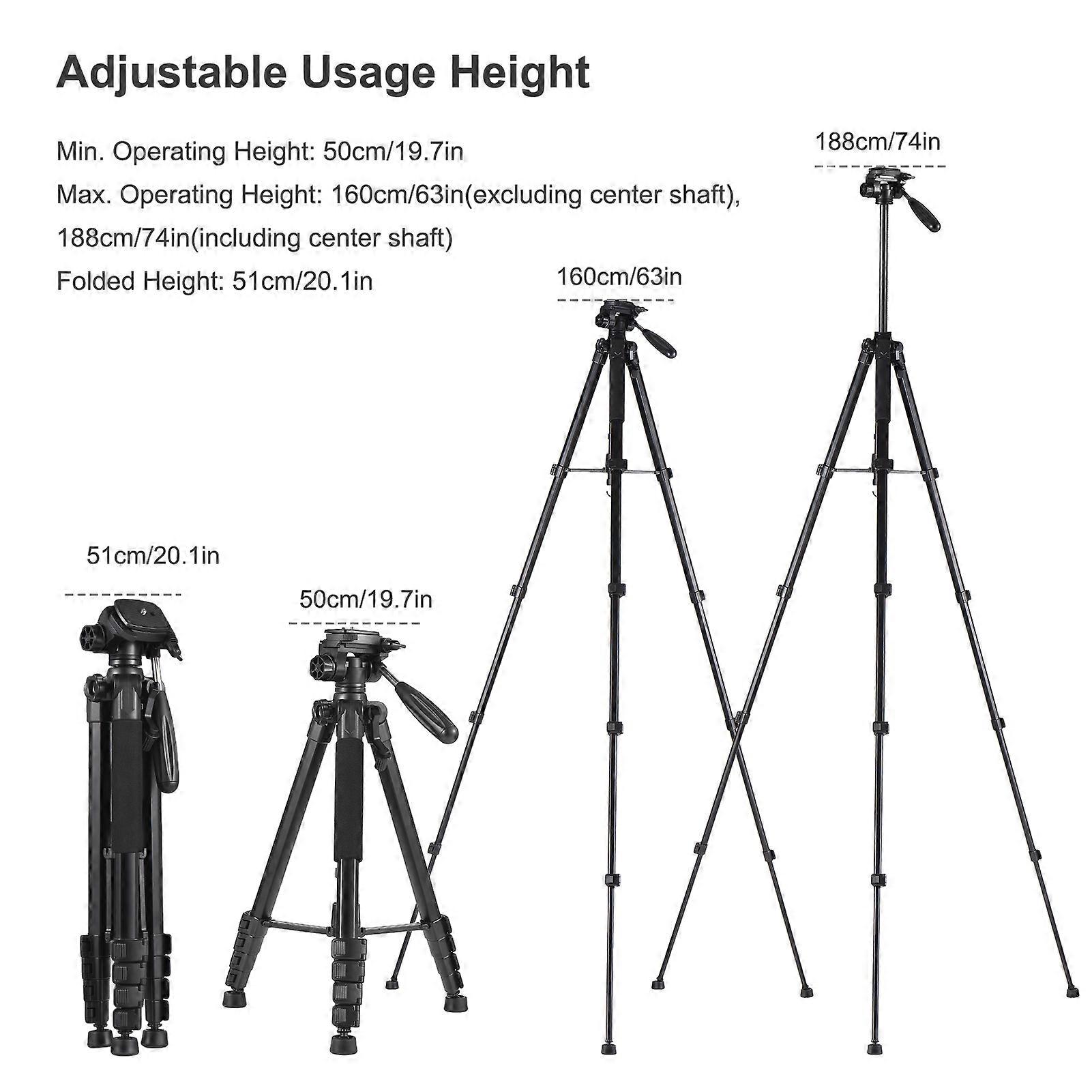 Andoer 1.88M/74in Photography Tripod Camera Tripod Stand Aluminum Alloy 360° Rotatable 5kg/11lbs Load Capacity 1/4 Inch Screw Connection with Phone C