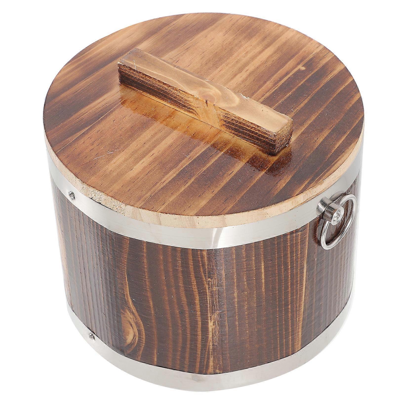 דלי אורז סושי מעץ עם מכסה מיכל אורז מבושל מעץ מפוחם למטבח ביתי, חבית אחסון תבואה קומפקטית עמידה בפני לחות עבור