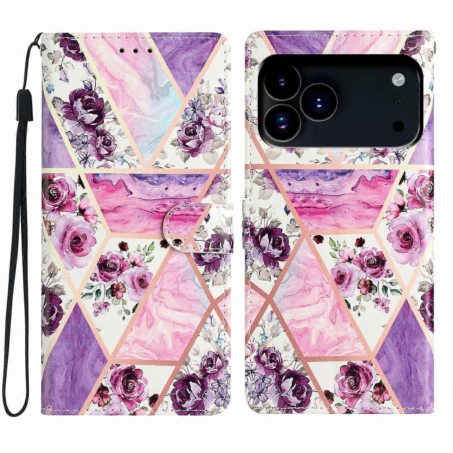 For iPhone 17 Pro Max Wallet Case PU Leather Pattern Printing Stand Phone Cover with Strap