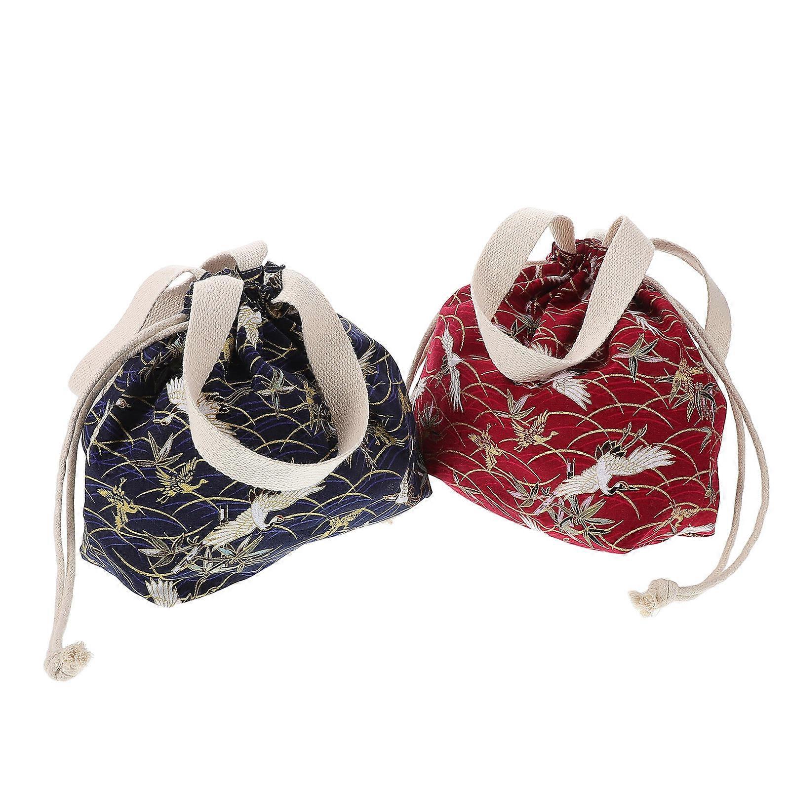 Canvas Lunch Bag Japanese Style Bento Carrier Bag For Daily Use Students Rectangular Multi 2Pcs