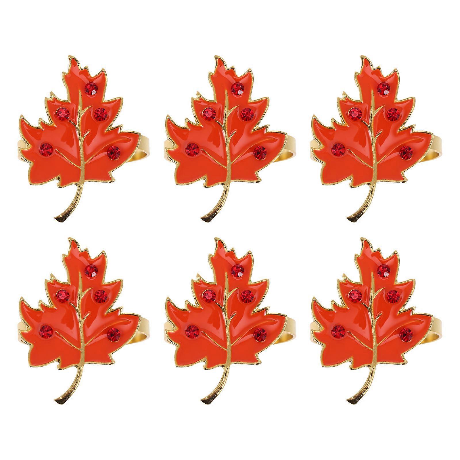 Maple Leaf Napkin Ring Table Decoration Orange 4.5X4X4CM Napkin Holder 6Pcs