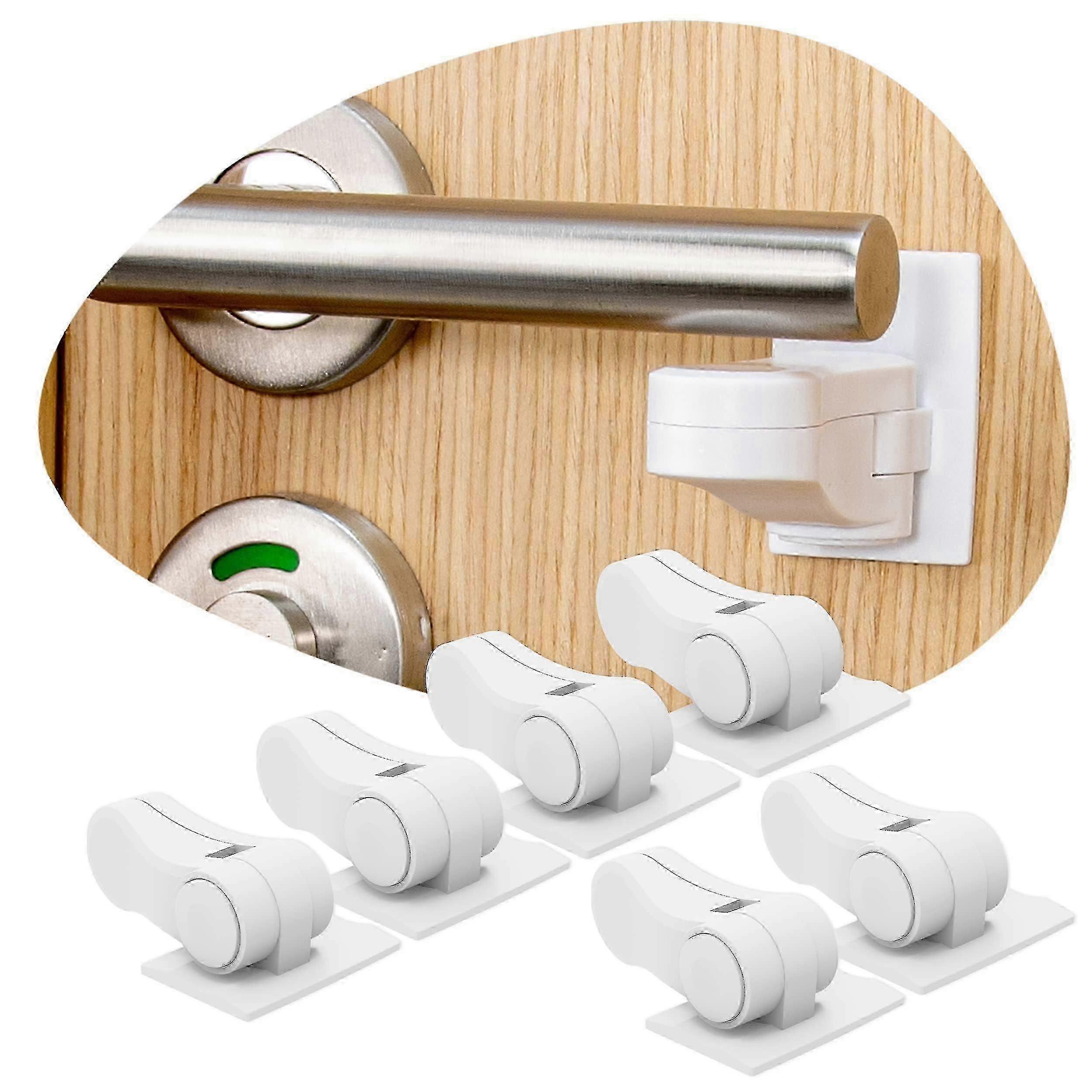 6Pcs Child Proof Door Lock, Baby Safety Handle Lock, Tool-Free Adhesive Door Lever Lock