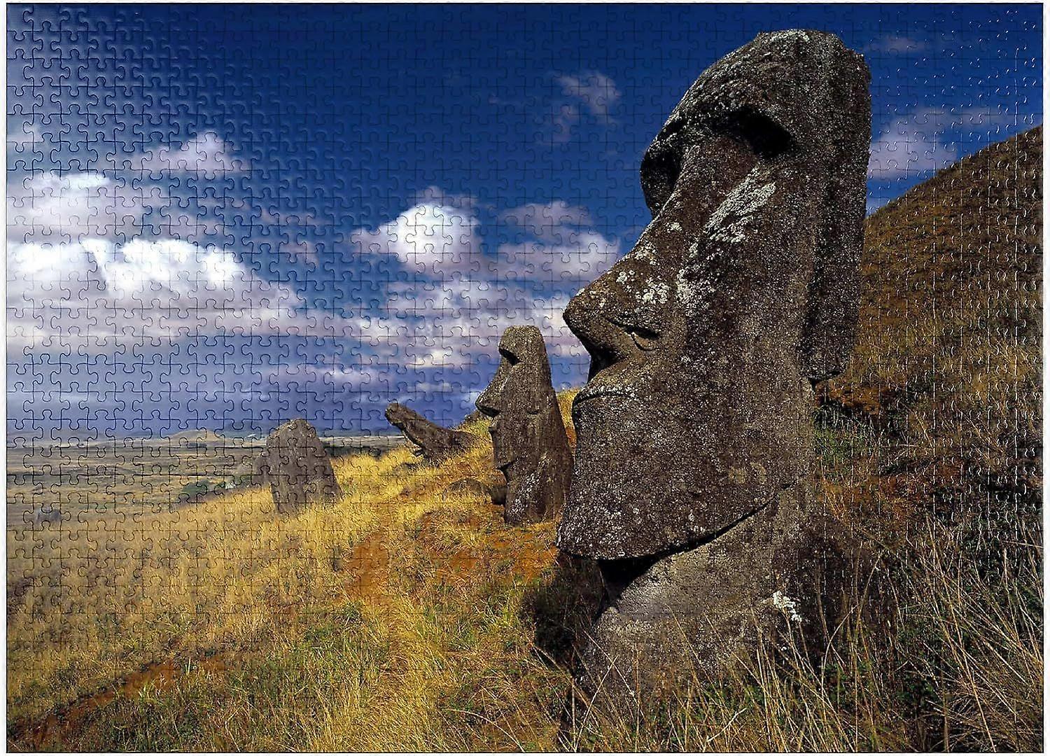 クレーターラノララク、イースター島、チリのモアイフィギュア - 大人のためのプレミアム1000ピースジグソーパズルスタイル705