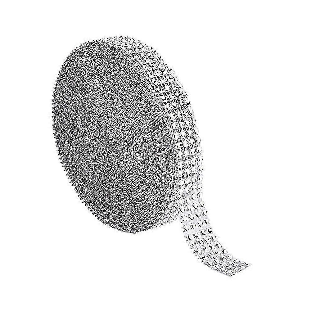 910cm Simulation Diamond Ribbon Wrap 2cm-Width Bling Mesh Roll for DIY Decoration (Silver)
