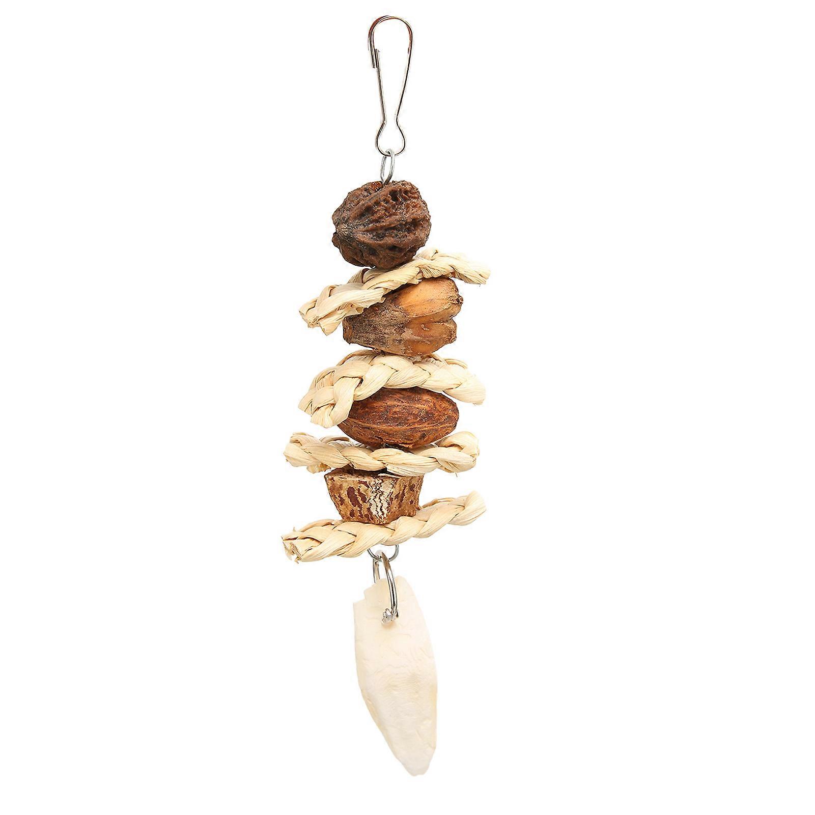 Bird Chew Toy Hand Made Corn Leaves Nuts Cuttlefish Bone Parrot Hanging Bite Toy with Stainless Steel Hook