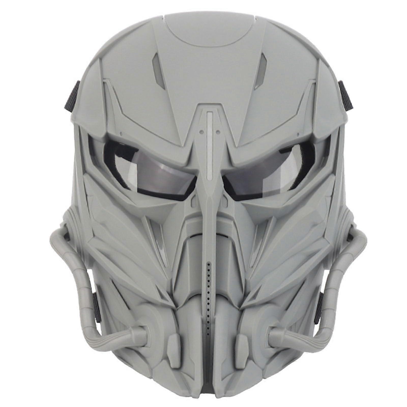 Tactical Airsoft Paintball Cyberpunk Mask, Halloween Role Play, Technical Props, Full Face Mask, Black Mechanical Samurai Mask (Grey)