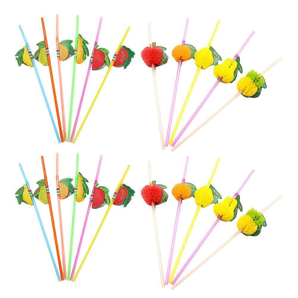 Pool Party Drinking Straws Fruit-shaped Beverage Straws Summer Party For Bars Assorted Color 24.00X0.50X0.50cm Drinking 60Pcs