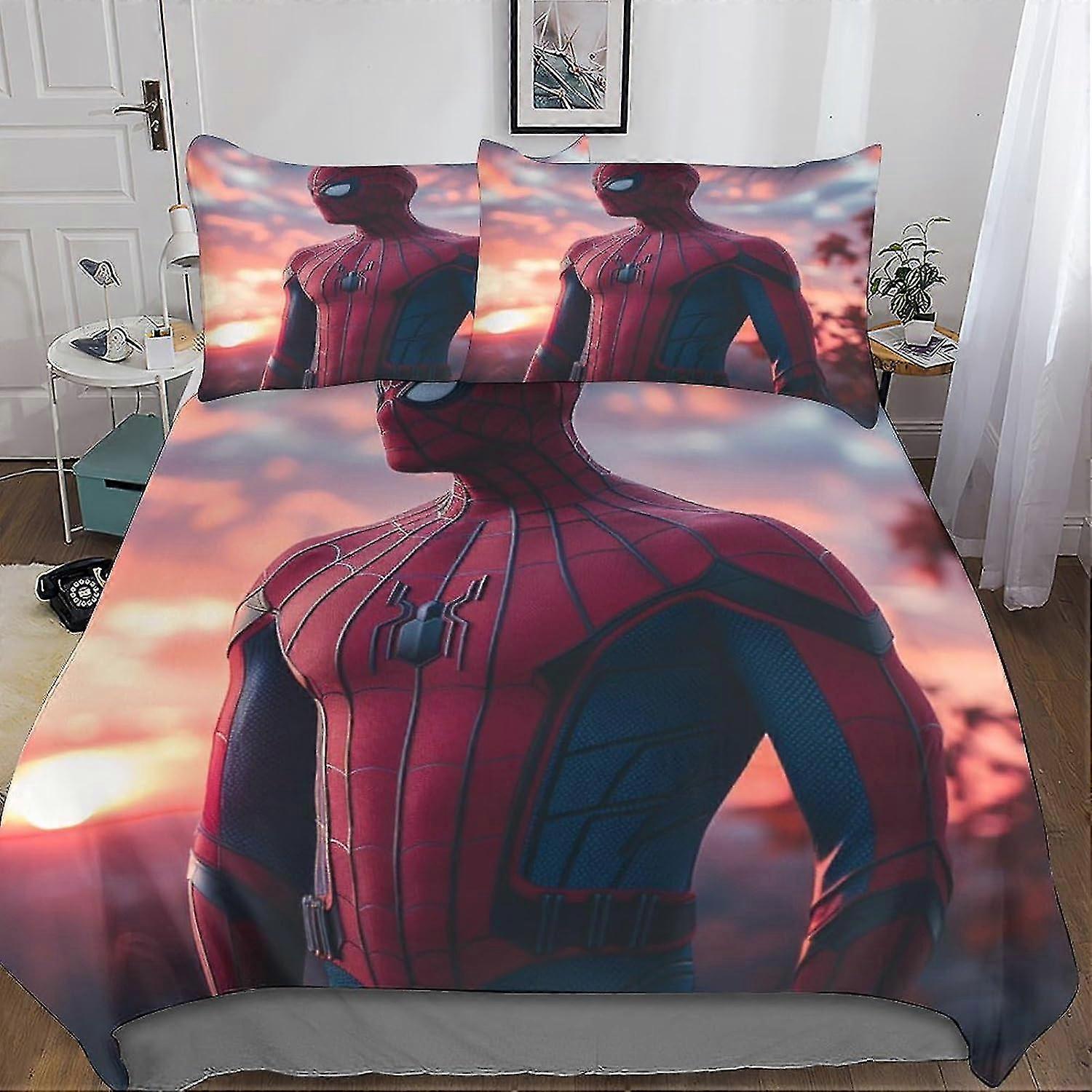Cool Spider Man 3D Print Duvet Cover Set with Hidden Zipper Closure - Ultra-Soft Microfiber Bedding, Complete 3-Piece Set