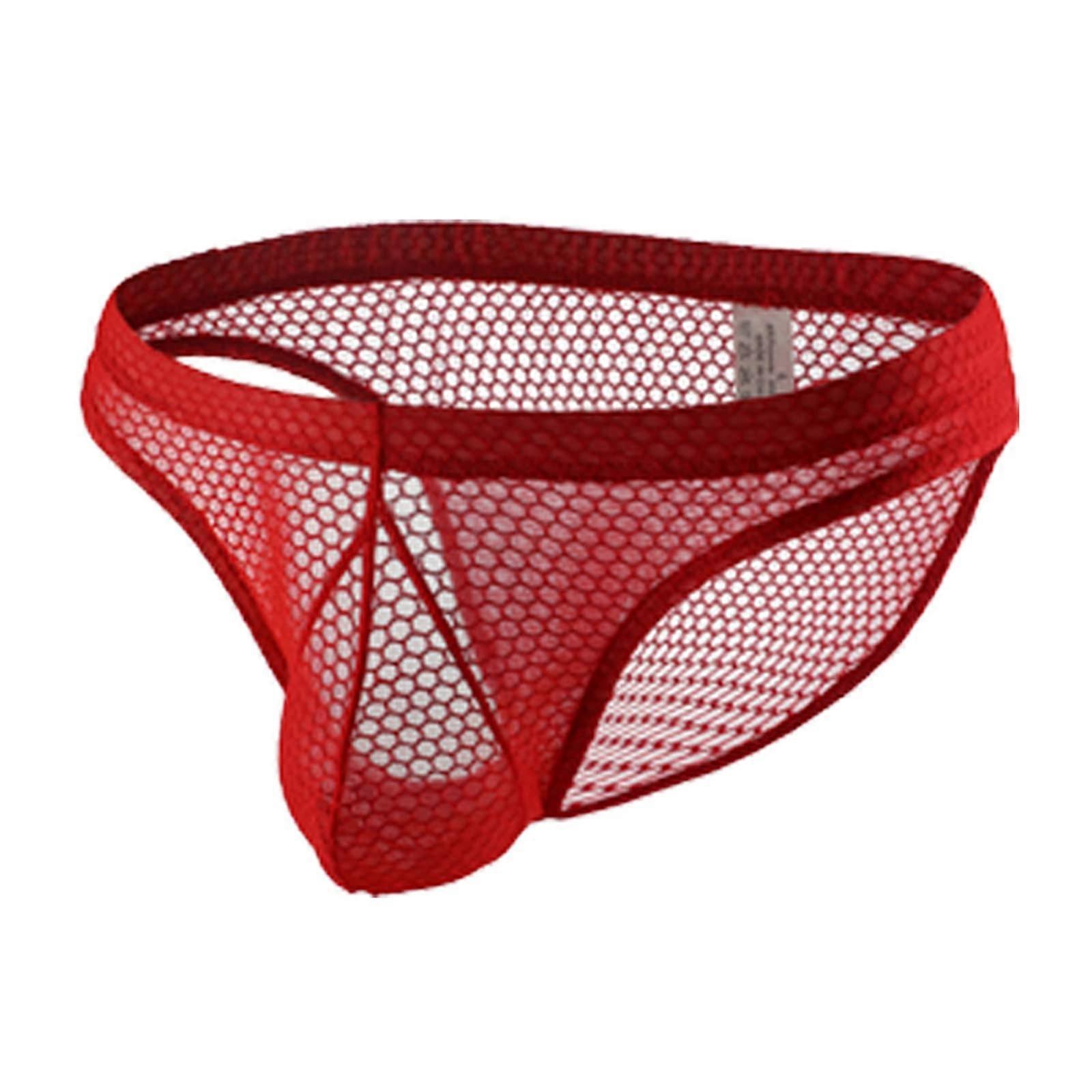 Dessous Set Breathable Mesh Underwear For Men Briefs Red Transparent Size M