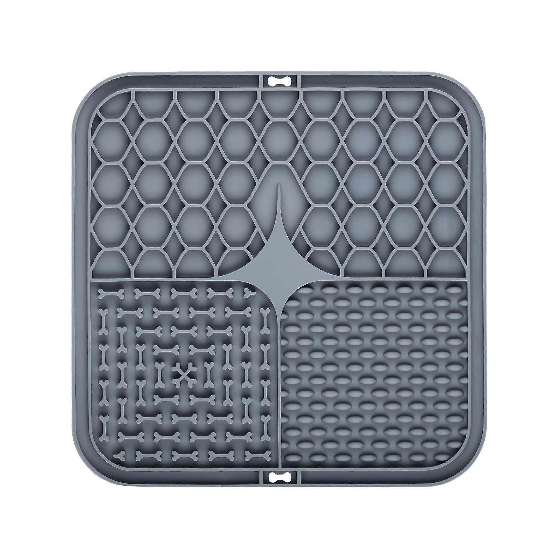 Silicone Slow-Feeding Mat, Non-Slip Treat Mat With 60 Suction Cups, Three-Zone Design, Portable 20 cm Pet Feeding Mat, Gray