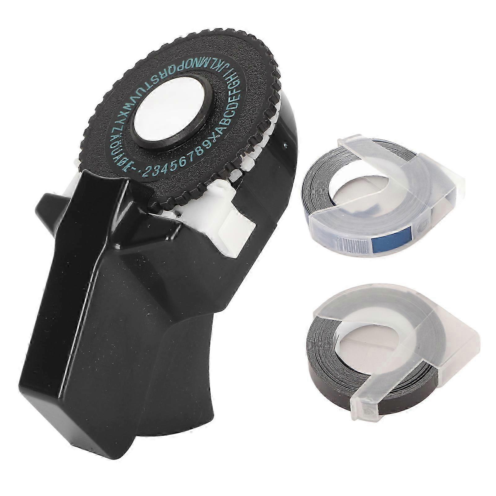 Inkless Embossing Label Maker with Ergonomic Design, Portable for Craft DIY, Includes Ribbons, Black